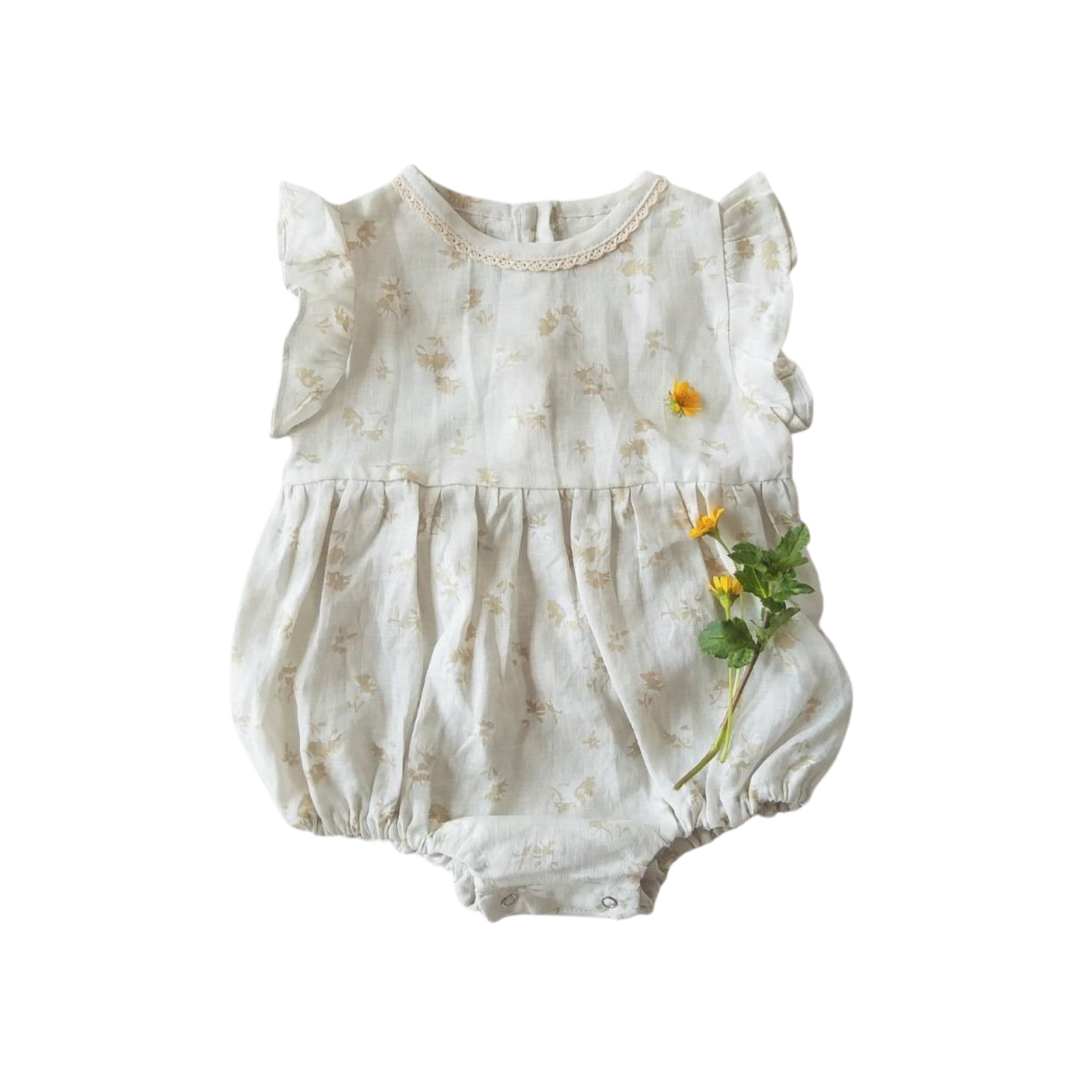 BOHO Linen Floral Romper